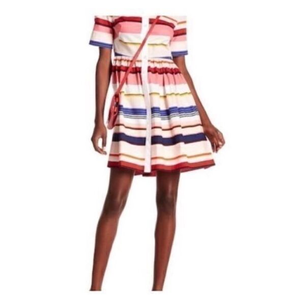 Kate Spade Women’s Size 00 Berber Fit and Flare Dress Pink Striped Button Up - Picture 3 of 13